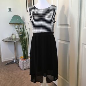 Halo Black & White Striped High Low Hem Sleeveless Dress, L